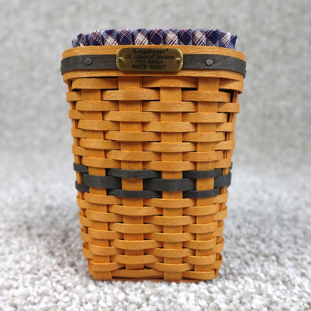 Longaberger 1997 JW Collection Miniature Waste Basket‎ Set Liner & COA
